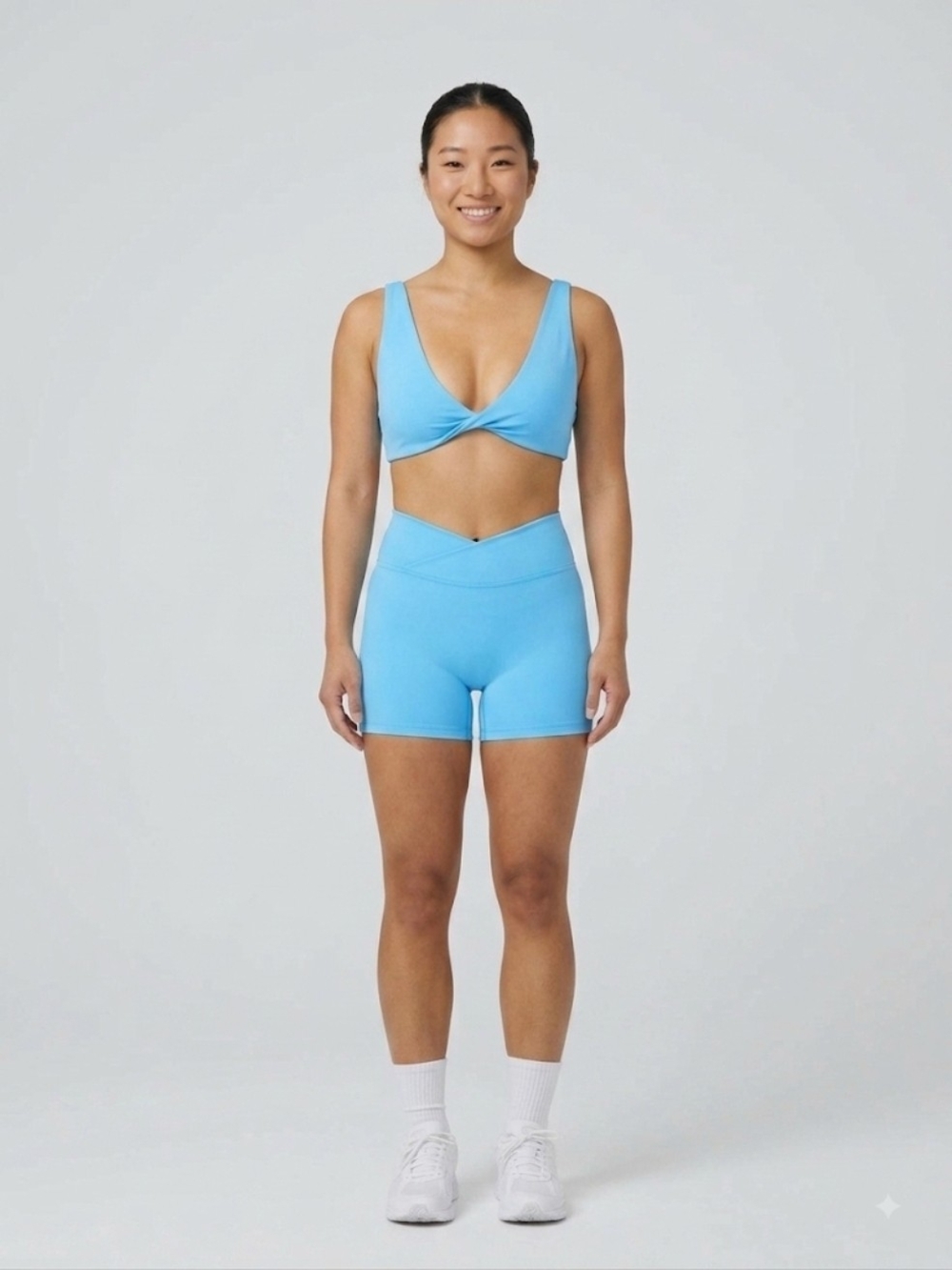 New Wilo The Label Light Blue Twist Sports Bra & High-Waist Shorts Set Size M